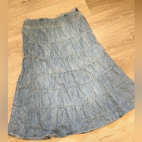 Live a Little Denim Boho Ruffle Maxi Skirt S.10 Y2K A line Western Cowgirl - Picture 3 of 9